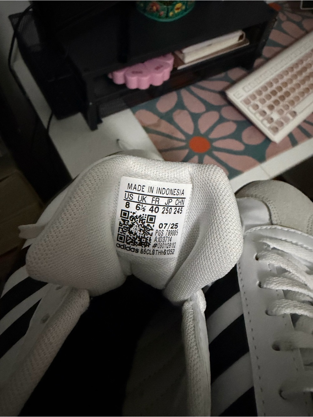 adidas White Sneakers with Black Stripes and Brown Sole - Picture 3 of 5